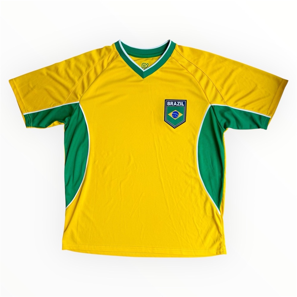 Brazil Soccer Team Jersey Shirt Size Medium Yellow Rhinox Short Sleeve V-Neck